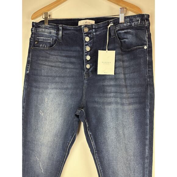NWT KanCan High Rise Super Skinny Jeans Button Fly Dark Denim Plus Size 3XL - Picture 3 of 10